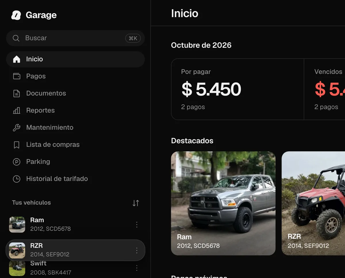 Ordenar los vehículos en el menú lateral de la web, en una computadora