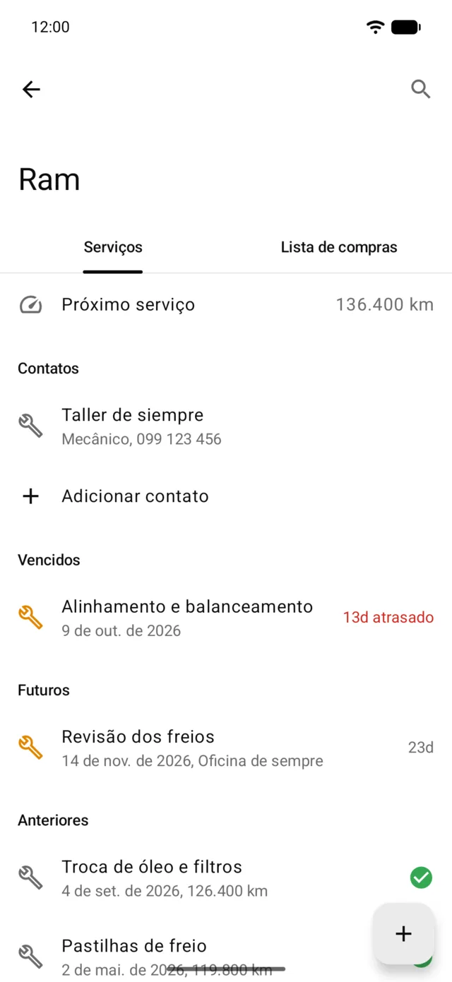 As revisões de um veículo, com a próxima por quilometragem