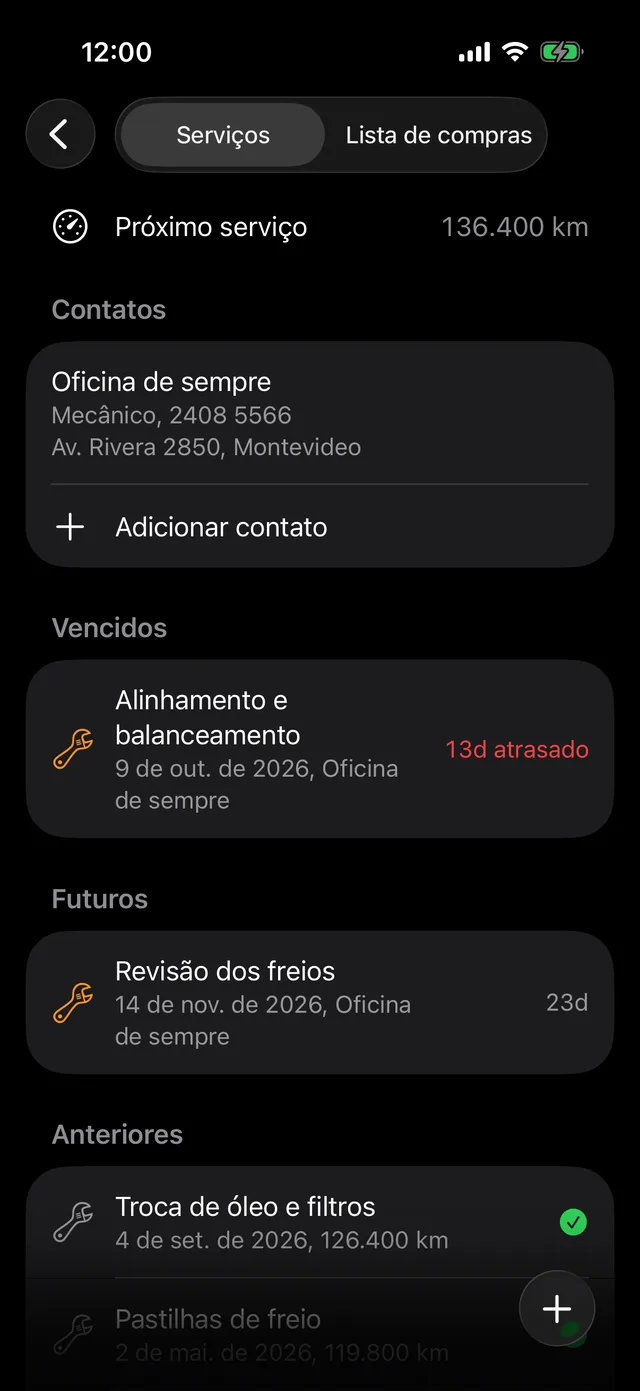 As revisões de um veículo, com a próxima por quilometragem