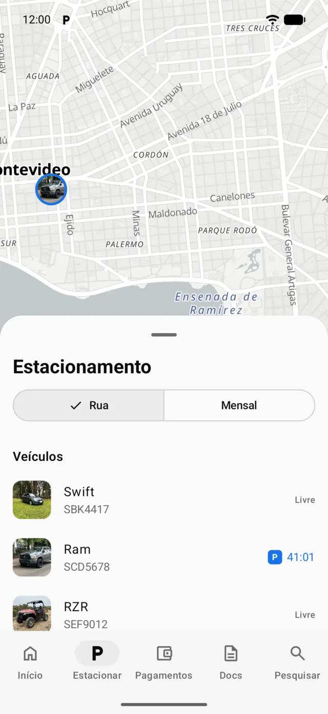 O mapa de Parking com os veículos