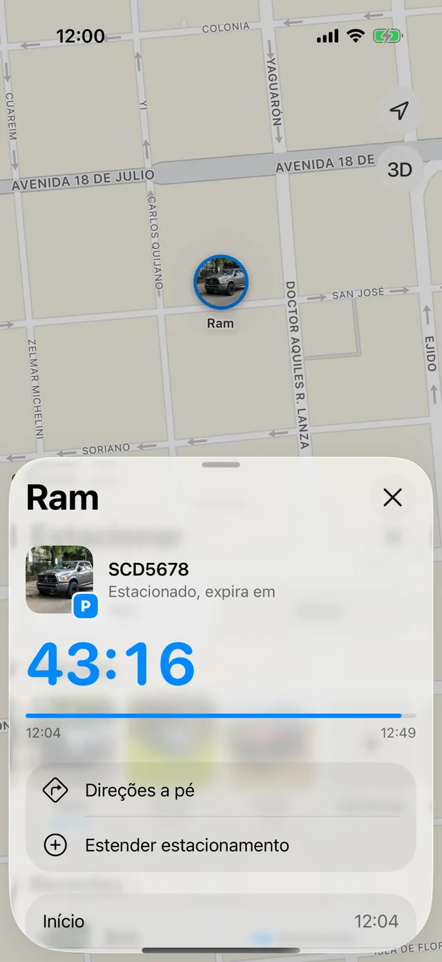 O mapa de Parking com os veículos