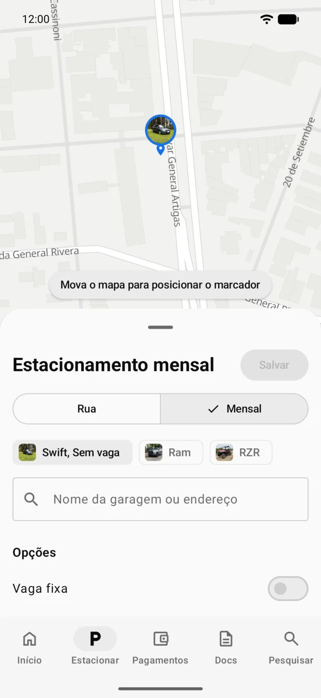 A vaga mensal de um veículo no mapa