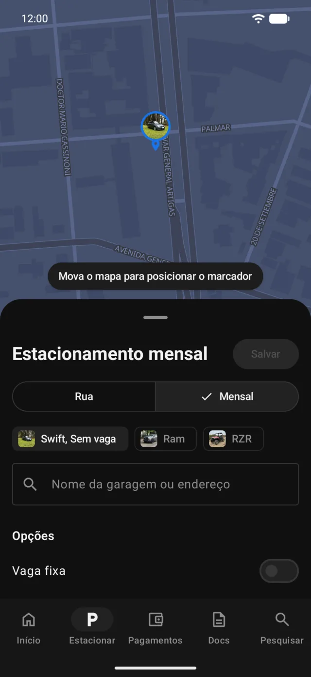 A vaga mensal de um veículo no mapa