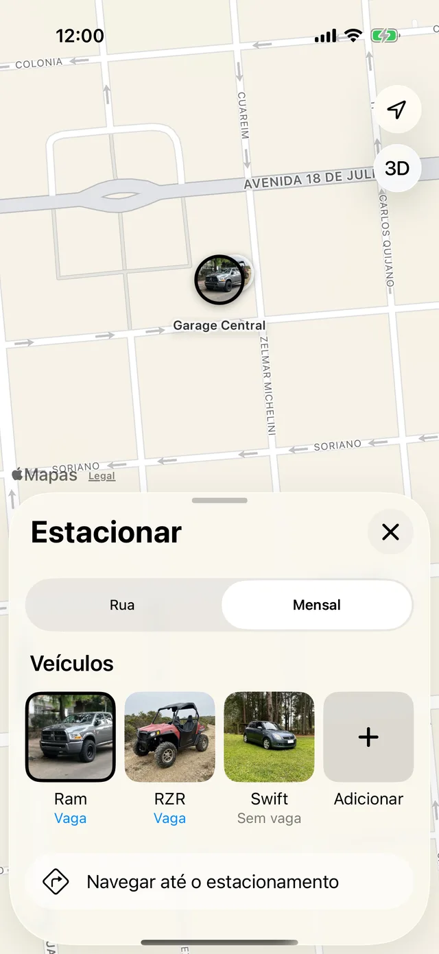 A vaga mensal de um veículo no mapa