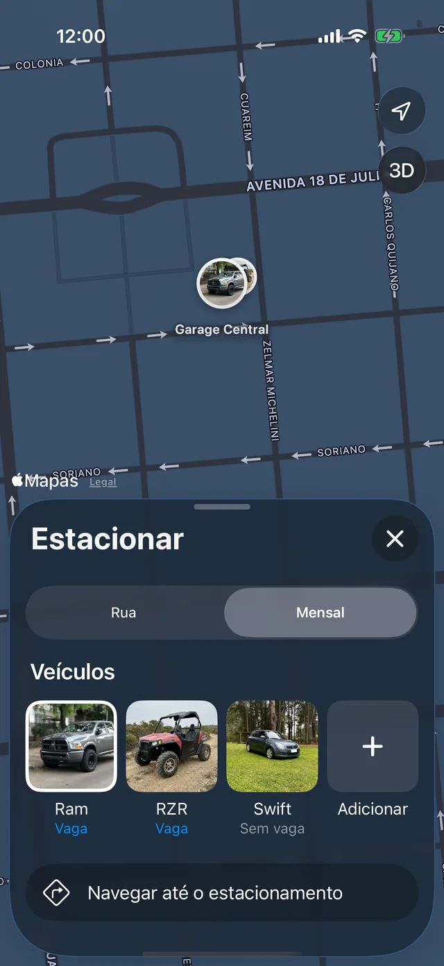 A vaga mensal de um veículo no mapa