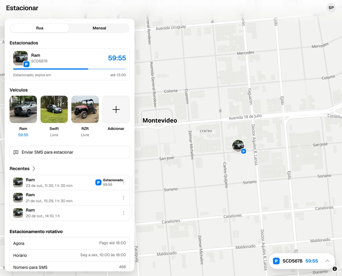 Um veículo estacionado na aba Parking da web, no computador